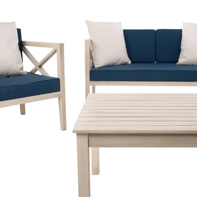 Nunzio 4pc Outdoor Set With Accent Pillows - White/Navy - Safavieh 2 Nunzio 4pc Outdoor Set With Accent Pillows - White/Navy - Safavieh - Image 2