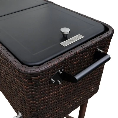 80qt Portable Rolling Patio Cooler Dark Wicker - Permasteel 5 80qt Portable Rolling Patio Cooler Dark Wicker - Permasteel - Image 5