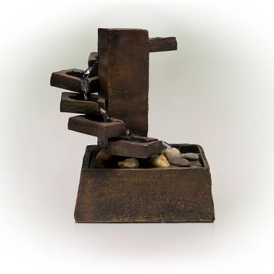 11" Resin Tiered Stone Eternity Tabletop Fountain Brown - Alpine Corporation 2 11" Resin Tiered Stone Eternity Tabletop Fountain Brown - Alpine Corporation - Image 2