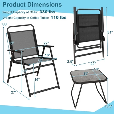 Costway 3pcs Patio Folding Conversation Chairs&Table Heavy-Duty Metal Outdoor Portable 2 Costway 3pcs Patio Folding Conversation Chairs&Table Heavy-Duty Metal Outdoor Portable - Image 2