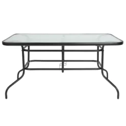 Emma And Oliver 31.5" X 55" Rectangular Tempered Glass Metal Table With Umbrella Hole -Garden Furniture Store GUEST dcd715c2 2674 41f7 a902 52eda8f8fb6b