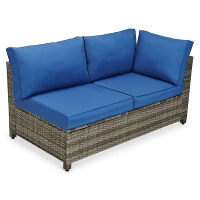 4pc Wicker Patio Sectional Seating Set - Blue - EDYO LIVING 2 4pc Wicker Patio Sectional Seating Set - Blue - EDYO LIVING - Image 2