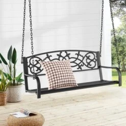 Costway 2-Person Metal Outdoor Porch Swing Hanging Patio Bench 485 Lbs Capacity BlackBrown -Garden Furniture Store GUEST dd9415d1 0871 45f6 b13d 043698590178