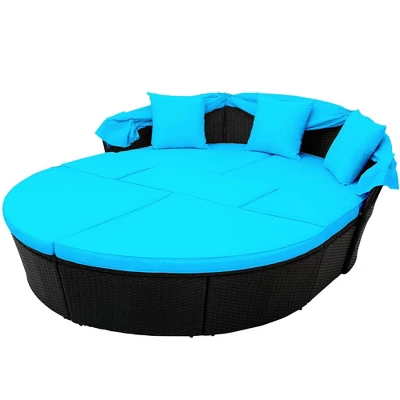 6pc Wicker Round Outdoor Sectional Set With Cushions - Black/Blue - GODEER 19 6pc Wicker Round Outdoor Sectional Set With Cushions - Black/Blue - GODEER - Image 19
