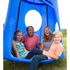 HearthSong Extra Large Nylon Family HugglePod HangOut Hanging Tent With Quilted Floor Mat And LED Lights