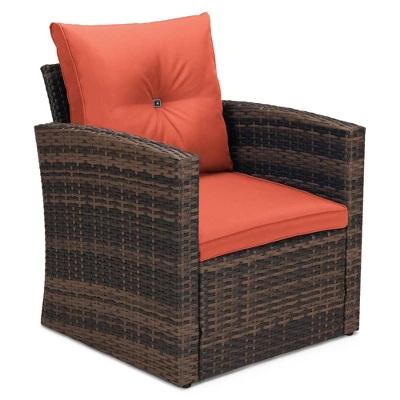 6pc Wicker Outdoor Conversation Set With Cushions - Orange - EDYO LIVING 6 6pc Wicker Outdoor Conversation Set With Cushions - Orange - EDYO LIVING - Image 6