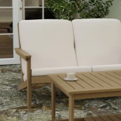 Merrick Lane All-Weather Poly Resin Wood Adirondack Style Deep Seat Patio Loveseat With Cushions -Garden Furniture Store GUEST e057ef8c 4a3d 4690 a096 948184c56392