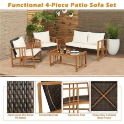 Costway 8PCS Patio Mix Brown Wicker Sofa Set Acacia Wood Frame With Seat & Back Cushions -Garden Furniture Store GUEST e06e5261 0e43 46c5 8c52 841a114d8dbc