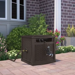 Suncast 150 Foot Slide Trak Outdoor Garden Wicker Resin Water Hose And Reel Hideaway With Brass Connections For Patio Or Backyard, Java -Garden Furniture Store GUEST e0737a96 b215 40c3 8f6c 1a8340e4a3b4