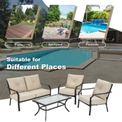 Costway 4 PCS Patio Furniture Set Cushion Sofa Loveseat Sectional Garden Deck Poolside -Garden Furniture Store GUEST e18ef506 4891 49d1 9a12 76bc575a1fb1