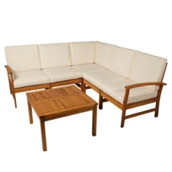 Outsunny 6 Piece L Shape Garden Sofa Set Solid Acacia Wood Garden Furniture Set With A Coffee Table For Yard And Bistro -Garden Furniture Store GUEST e1c42c47 f95a 4f6f b8f3 f587e51f1a7e