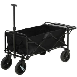 Outsunny Collapsible Wagon, Graden Carts With Wheels, Adjustable Handle, Folding Table And Cup Holders, Black -Garden Furniture Store GUEST e20270dc 11e0 44fc bf30 9d5e8bcd0496