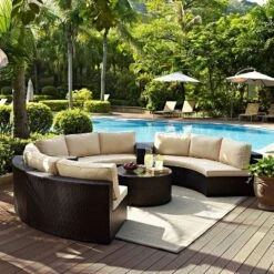 Catalina 6pc Outdoor Wicker Sectional Set - Sand/Brown - Crosley