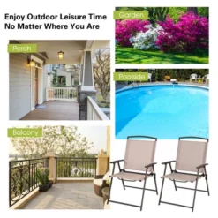 Costway 2 Pcs Patio Folding Sling Dining Chairs Armrests Steel Frame Outdoor Beige/Grey -Garden Furniture Store GUEST e2681e75 a8e2 445f a2d1 bfc1770201f6