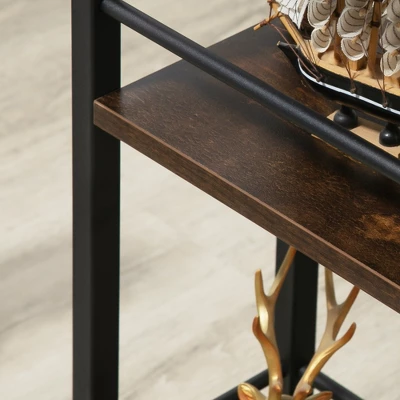 HOMCOM C Shaped End Table With Storage Shelves, Mobile Side Table With Wheels For Sofa Couch, Bed, Metal Frame, Rustic Brown 4 HOMCOM C Shaped End Table With Storage Shelves, Mobile Side Table With Wheels For Sofa Couch, Bed, Metal Frame, Rustic Brown - Image 4