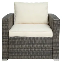 7pc Wicker Patio Seating Set With Cushions & Storage Box - Gray/Beige - GODEER -Garden Furniture Store GUEST e2ccd1f9 ee4c 4ee7 9681 4618f1c964ef