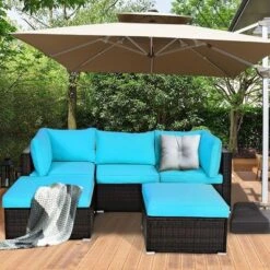 Costway 5PCS Patio Rattan Sectional Conversation Set Ottoman Turquoise 11 Costway 5PCS Patio Rattan Sectional Conversation Set Ottoman Turquoise -Garden Furniture Store GUEST e2e80ff0 6ec2 4f55 9112 b4f935bd9655