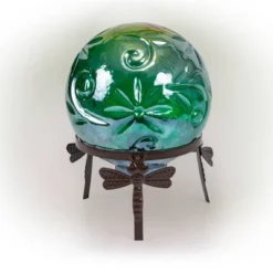 13" Glass Globe With LED Light Green - Alpine Corporation
