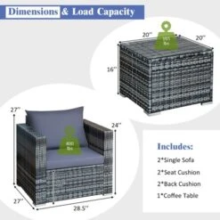 Tangkula 3-Piece Patio Wicker Conversation Set Bistro Rattan Sofa Chair With Washable Cushion Gray 12 Tangkula 3-Piece Patio Wicker Conversation Set Bistro Rattan Sofa Chair With Washable Cushion Gray -Garden Furniture Store GUEST e3587114 960d 459d a34f 54e03a71829a