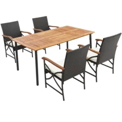 Costway 5PCS Patio Wicker Dining Set Cushion Armchairs Acacia Wood Table With Umbrella Hole 17 Costway 5PCS Patio Wicker Dining Set Cushion Armchairs Acacia Wood Table With Umbrella Hole -Garden Furniture Store GUEST e3903b12 d70f 42e1 9491 4484851eb57d