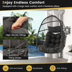 Costway Hanging Egg Chair Wicker Swing Hammock Chair With Head Pillow & Seat Cushion Gray 13 Costway Hanging Egg Chair Wicker Swing Hammock Chair With Head Pillow & Seat Cushion Gray -Garden Furniture Store GUEST e44cdb66 b03f 41ad 9597 ebf232f9c8f2