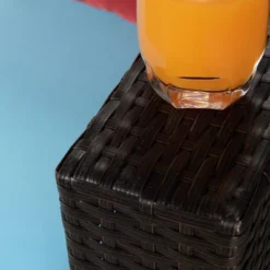 6pc Outdoor Rattan Wicker Conversation Set With Cushions - Brown/Blue - GODEER -Garden Furniture Store GUEST e455437f 7088 469e bdb0 4b512fc8a828