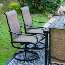 7pc Outdoor Dining Set With Padded Swivel Chairs & Metal Rectangle Table With Umbrella Hole - Gray - Captiva Hole -Garden Furniture Store GUEST e4f7c521 088d 4dd7 8f5b 398cb02c6c22