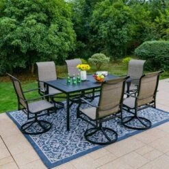 7pc Outdoor Dining Set With With Padded Sling Chairs & Metal Rectangle Table With Umbrella Hole - Captiva Designs -Garden Furniture Store GUEST e541c07e d8ff 432e b368 52c919fe2688