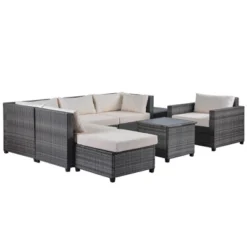 8pc Wicker Patio Conversation Set With Cushions - Beige - GODEER 17 8pc Wicker Patio Conversation Set With Cushions - Beige - GODEER -Garden Furniture Store GUEST e54b664c e7da 4462 be9e d3807f13badc