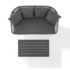 Dover 2pc Outdoor Rope Conversation Set With Loveseat & Coffee Table - Charcoal/Matte Black - Crosley -Garden Furniture Store GUEST e5677a9a c017 4fa9 a865 0b80a34becea