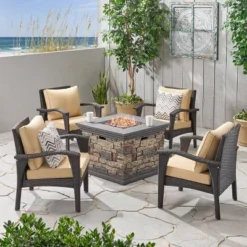 Kaula 5pc Faux Rattan Club Chair & Fire Pit Chat Set - Christopher Knight Home -Garden Furniture Store GUEST e608cfb8 a645 4fa5 a919 4886c35038a3