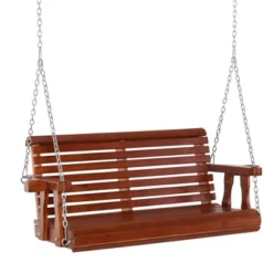Outsunny 46" 2-Person Porch Swing Wooden Patio Swing Bench With Cup Holders, Slatted Design, & Chains Included, 440lb Weight Capacity -Garden Furniture Store GUEST e7603766 6480 4934 b9c6 5f43d4bd2183