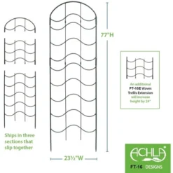 Achla Designs FT-16 23.5 Inch Wide 77 Inch Tall Waves Decorative Wrought Iron 3 Piece Garden Lattice Trellis With Extension For Climbing Plants, Black -Garden Furniture Store GUEST e81c5544 a6e8 443d 8d50 6778d7aa3777