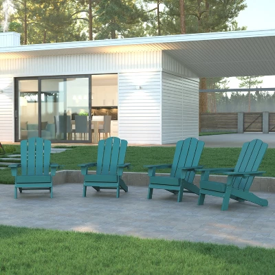 Emma And Oliver Set Of 4 Adirondack Chairs With Cup Holders, Weather Resistant HDPE Adirondack Chairs 1 Emma And Oliver Set Of 4 Adirondack Chairs With Cup Holders, Weather Resistant HDPE Adirondack Chairs