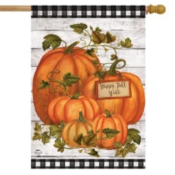 Briarwood Lane Happy Fall Y'all Pumpkins Primitive House Flag Autumn Checkers 28" X 40"