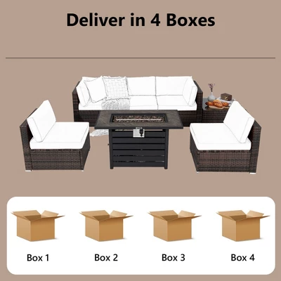 Tangkula 7PCS Patio Rattan Furniture Set 42" Fire Pit Table W/ Cover Cushioned 6 Tangkula 7PCS Patio Rattan Furniture Set 42" Fire Pit Table W/ Cover Cushioned - Image 6