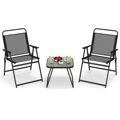 Costway 3pcs Patio Folding Conversation Chairs&Table Heavy-Duty Metal Outdoor Portable 9 Costway 3pcs Patio Folding Conversation Chairs&Table Heavy-Duty Metal Outdoor Portable - Image 9