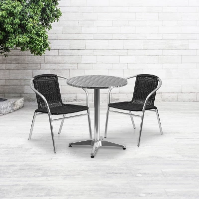 Flash Furniture Lila 23.5'' Round Aluminum Indoor-Outdoor Table Set With 2 Rattan Chairs 1 Flash Furniture Lila 23.5'' Round Aluminum Indoor-Outdoor Table Set With 2 Rattan Chairs