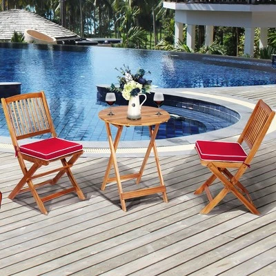 Costway 3PCS Patio Folding Wooden Bistro Set Cushioned Chair Conversation Cushion 12 Costway 3PCS Patio Folding Wooden Bistro Set Cushioned Chair Conversation Cushion - Image 12