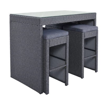 5pc Outdoor Rattan Bar Set With Stools & Cushions- Gray - WELLFOR 1 5pc Outdoor Rattan Bar Set With Stools & Cushions- Gray - WELLFOR