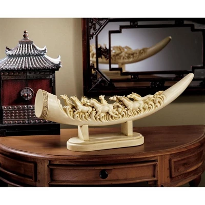 Design Toscano Galloping Horses Sculptural Oliphant Tusk - Off-White 1 Design Toscano Galloping Horses Sculptural Oliphant Tusk - Off-White