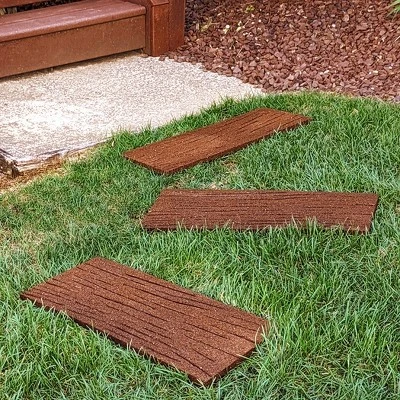 Flexon Rubber Railroad Tie Decorative Lawn And Garden Stepping Stone - Set Of 3 1 Flexon Rubber Railroad Tie Decorative Lawn And Garden Stepping Stone - Set Of 3
