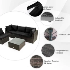 Costway 6PCS Patio Rattan Furniture Set 42'' Fire Pit Table Cover Sofa Cushion Off White/Black/Navy/Red/Turquoise 19 Costway 6PCS Patio Rattan Furniture Set 42'' Fire Pit Table Cover Sofa Cushion Off White/Black/Navy/Red/Turquoise -Garden Furniture Store GUEST ee7aeff4 d03e 4bed aa24 d95b024e9a30