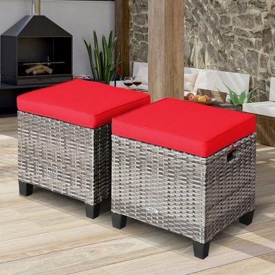 Costway 2PCS Patio Rattan Cushioned Ottoman Seat Foot Rest Table 12 Costway 2PCS Patio Rattan Cushioned Ottoman Seat Foot Rest Table - Image 12