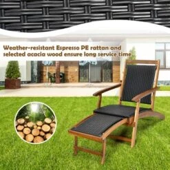 Costway 2PCS Patio Folding Rattan Lounge Chair Wood Frame Retractable Footrest -Garden Furniture Store GUEST eeb2bc71 4e3b 435c b48e 5485538548ba