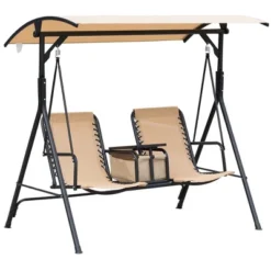 Outsunny 2 Person Covered Porch Swing With Pivot Storage Table, Cup Holder, & Adjustable Overhead Canopy -Garden Furniture Store GUEST ef82f81c d5b8 46e9 bd3a 8e668522aea5