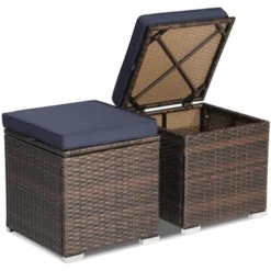 Costway 2PCS Patio Rattan Ottomans Seat Side Table Storage Box Footstool W/Cushions Navy -Garden Furniture Store GUEST f055dc5f 6551 4534 8c29 8760ffe9c86b