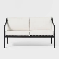 Saracina Home Mid-Century Modern Slatted Acacia Outdoor Bench With Cushions -Garden Furniture Store GUEST f159d085 5aa2 453a a258 0e99b25d8120