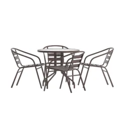 Emma And Oliver 31.5'' Round Glass Top Metal Table With 4 Aluminum Slat Stack Chairs -Garden Furniture Store GUEST f1c9cb00 9b24 4e92 ab0c 07d8fc17686c