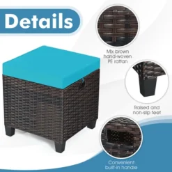 Costway 2PCS Patio Rattan Ottoman Cushioned Seat W/ Foot Rest Turquoise -Garden Furniture Store GUEST f243ff80 0053 4b1d bf2a a96154321dfb